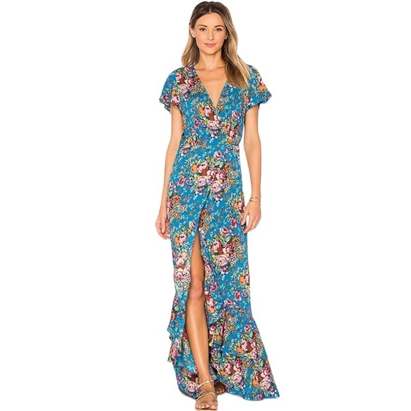 Auguste Beach House Frill Wrap Floral Maxi Dress in Blue Sz 6 - Picture 1 of 12